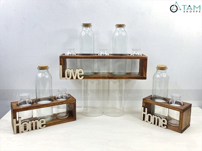 Bộ khung gỗ chữ nhật kèm lọ thuỷ tinh cắm hoa thuỷ canh [3 màu - 3 size] BINHLOHOA-05